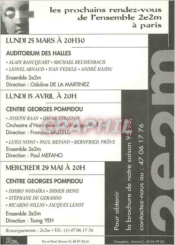 CPM Les Prochains rendez vous de l'ensemble 2e2m a Paris Paul Mefano — Verso
