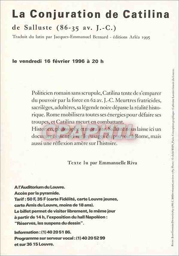 CPM La Conjuration de Catilina Emmanuelle Riva — Rückseite