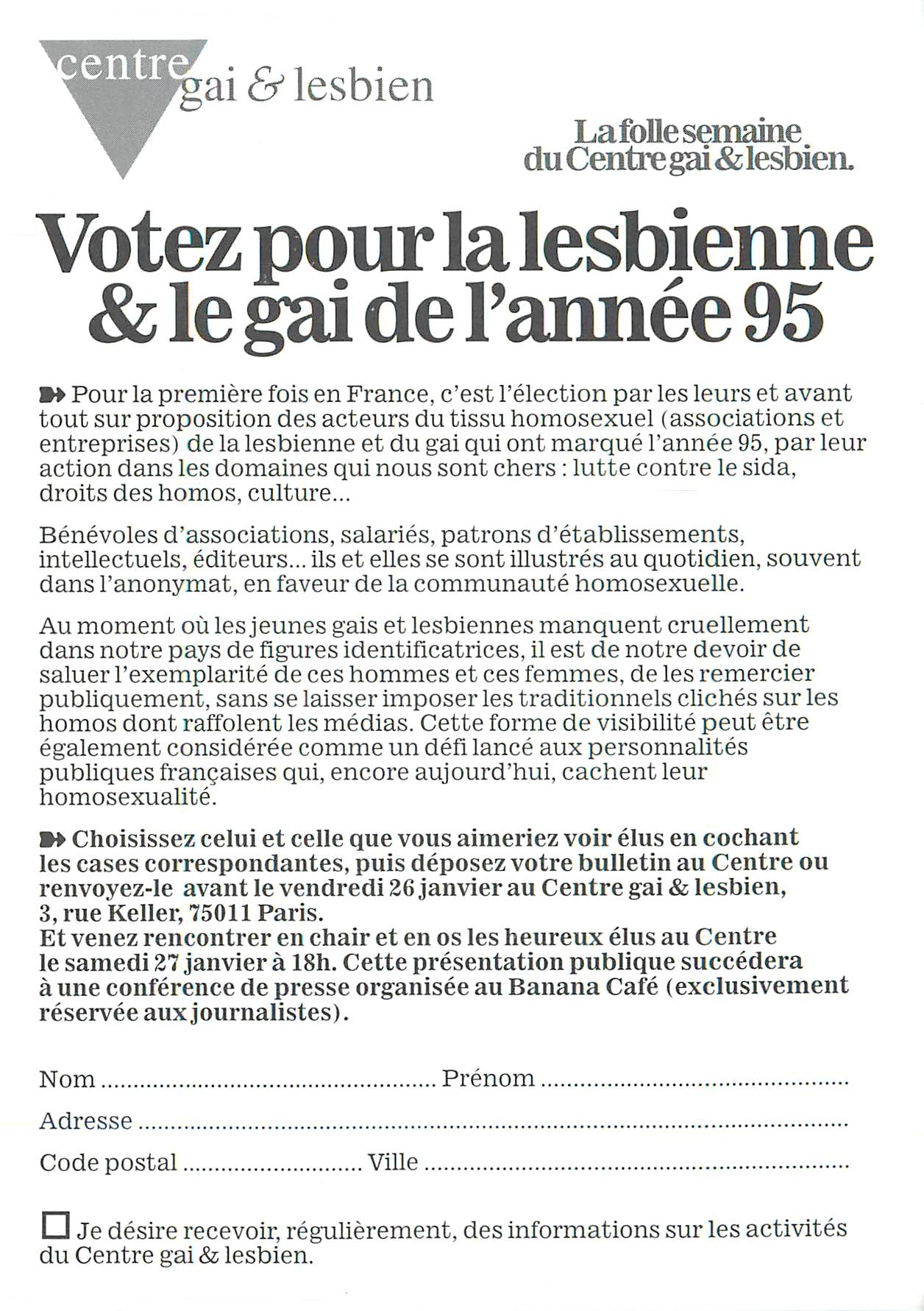 CPM Votez pour la lesbienne le gai de l'annee 95