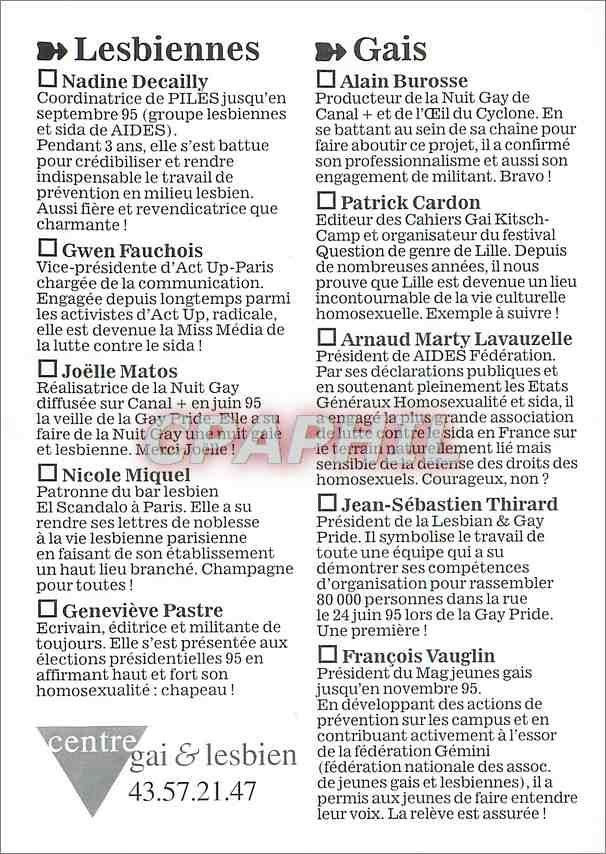 CPM Votez pour la lesbienne le gai de l'annee 95 — Rückseite