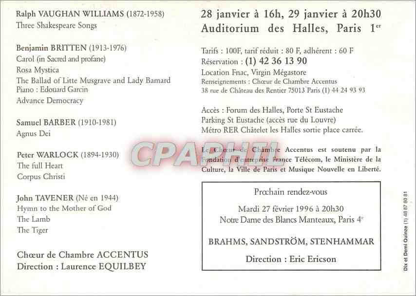 CPM R Vaughan Williams B Britten j Tavener Sacred and Profane — Verso