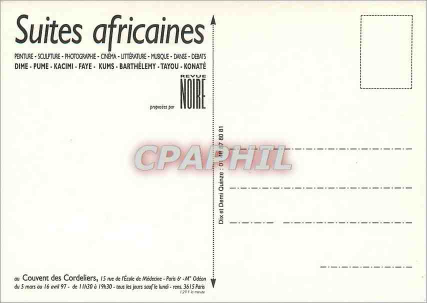 CPM Suites africaines Peintures Soulpture protographie Paris — Verso