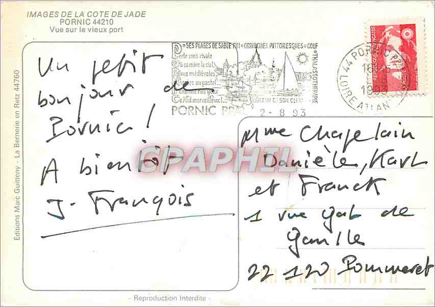 CPM Pornic (Loire Atlantique) Images de la cote de Jade Vue sur le vieux port — Rückseite