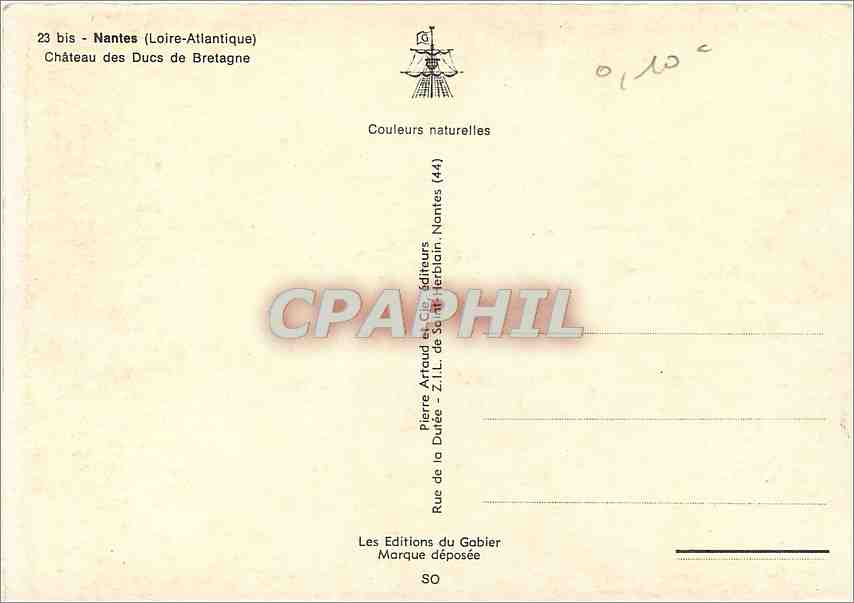 CPM Nantes (Loire Atalntique) Chateau des Ducs de Bretagne — Verso