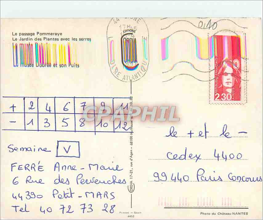CPM Nantes (Loire Atalntique) Le passage Pommeraye le jardin des Plantes avec les Serres — Rückseite