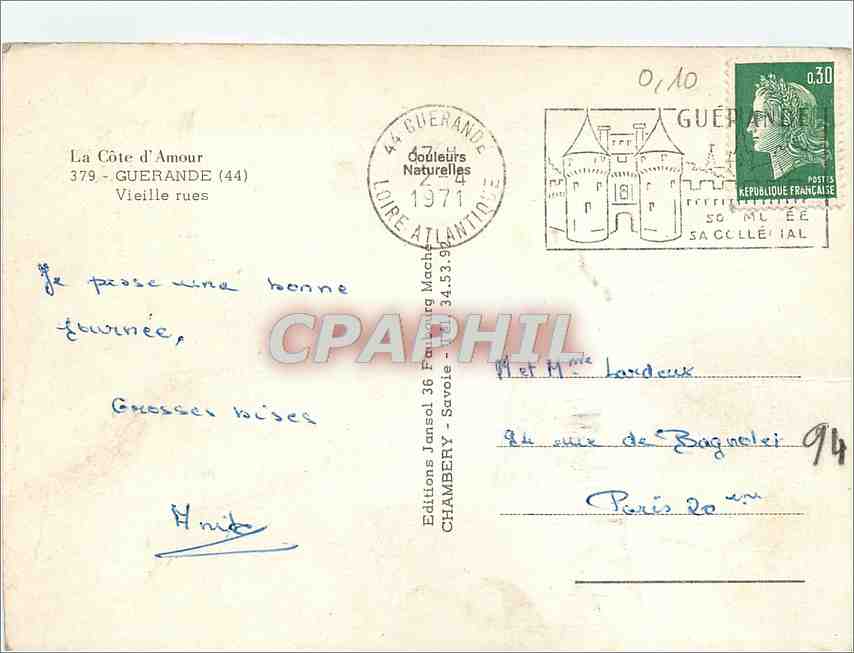 CPM La Cote d'Amour Guerande Vieille rues — Back