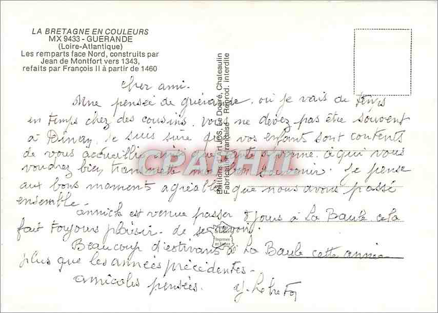 CPM Guerande Loire Atlantique Les remparts Face nord construit par Jean de Montfort vers 1343 — Rückseite