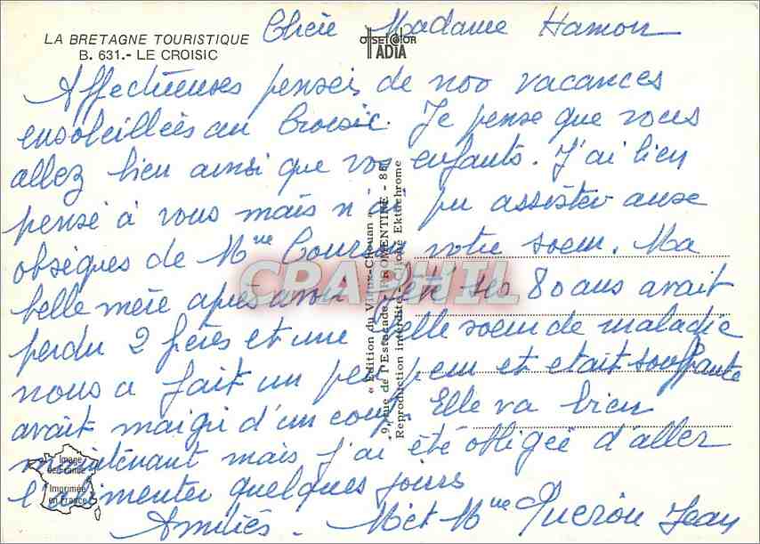 CPM La Bretagne Touristique Le Croisic — Verso