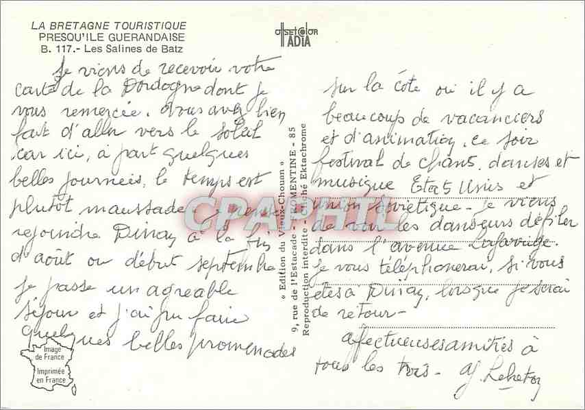CPM La Bretagne Presqu'ile Guerandaise Les Les Salines de Batz — Rückseite