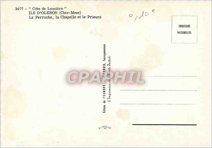 CPM Ile d'Oleron (Ch Mme) Cote de Lumiere La Perroche la chapelle et le Prieure — Verso