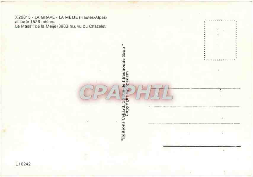 La Grave - La Meije (Hautes-Alpes) — vu du Chazelet — Éditions Cellard — Verso