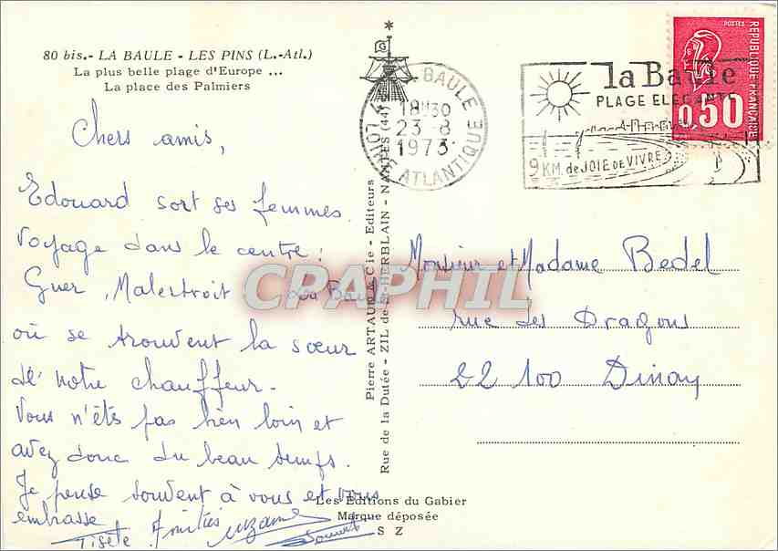 CPM La Baule (Loire Atl) Les Pins (L  Atl) La Plus belle plage d'Europe la Place des Palmiers — Back