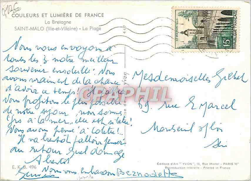 CPM La Bretagne Saint Malo (Ille et Vilaine) la plage — Rückseite