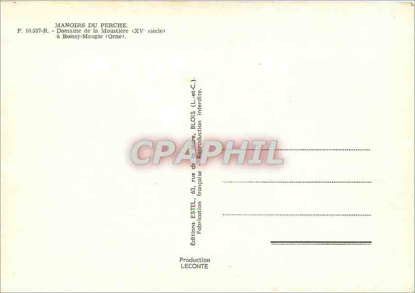 CPM Manoirs du Perche Domaine de la Moustiere (XVe s) A Boissy Maugis (Orne) — Rückseite