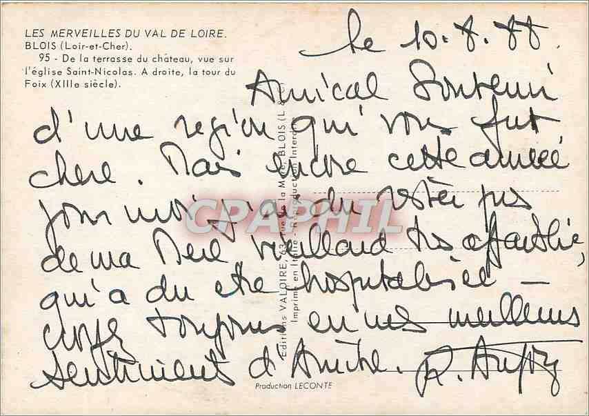 CPM Les Merveilles du Val de Loire Blois(Loir et Cher) De la terrasse du chateau vue sur l'eglise Sa — Verso