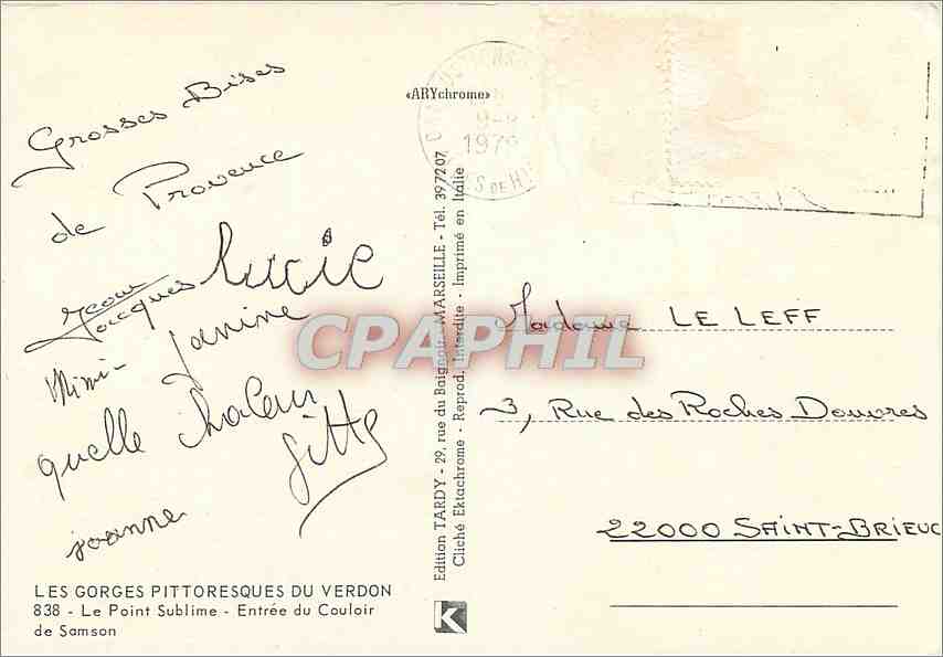 CPM Les Gorges Pittoresques du Verdon Le point Sublime Entree du Couloir de Samson — Rückseite