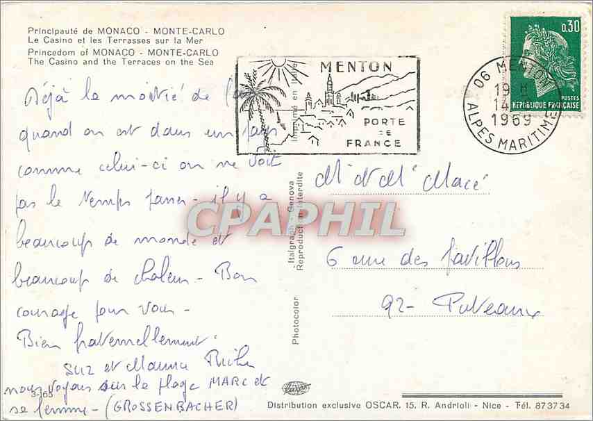CPM Principaute de Monaco Monte Carlo Le casino et les Terrasses sur la Mer — Rückseite