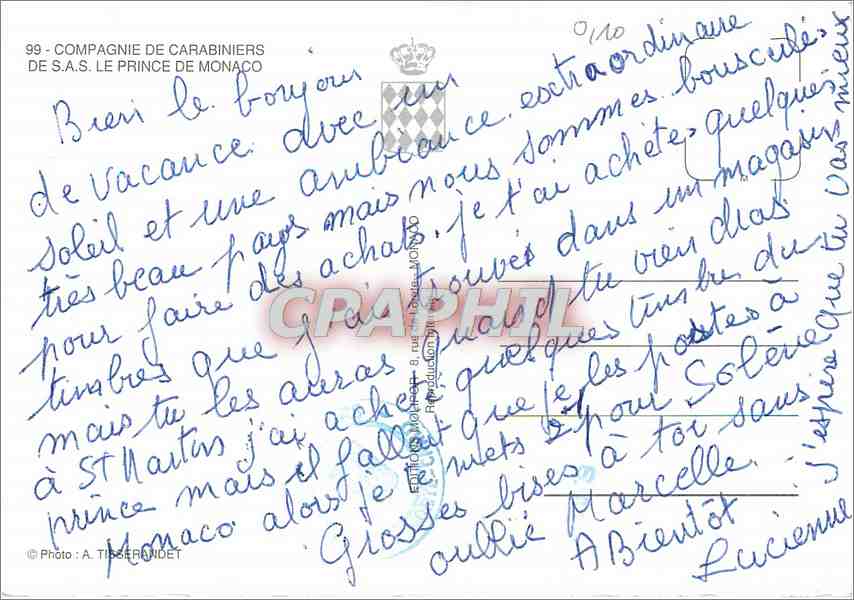 CPM Compagnie de Carabinieres de S A S le Prince de Monaco Militaria — Verso