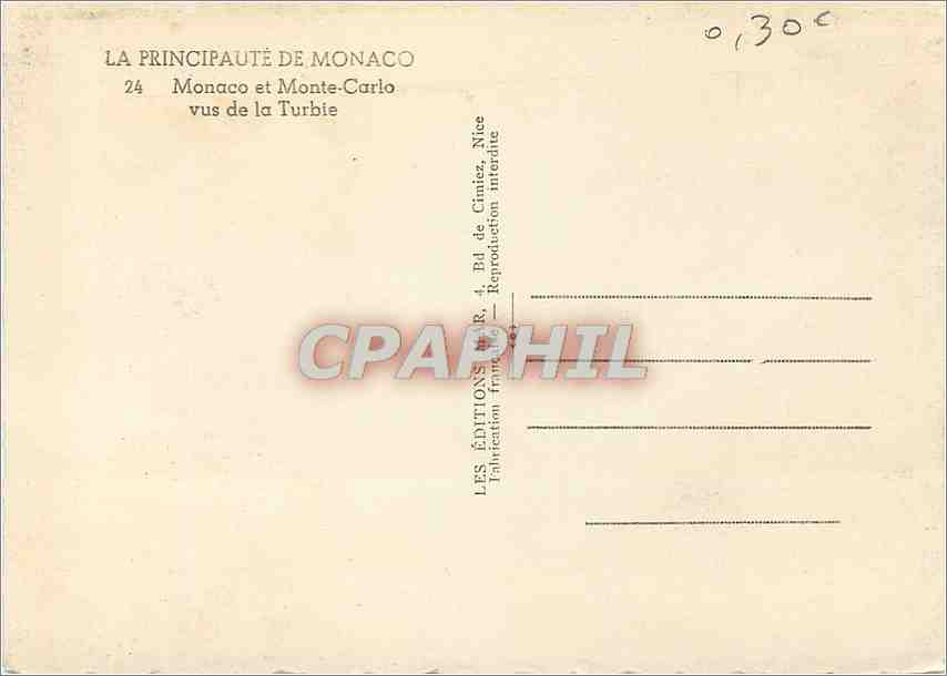 CPM La Principaute de Monaco Monaco et Monte Carlo vus de la Turbie — Rückseite