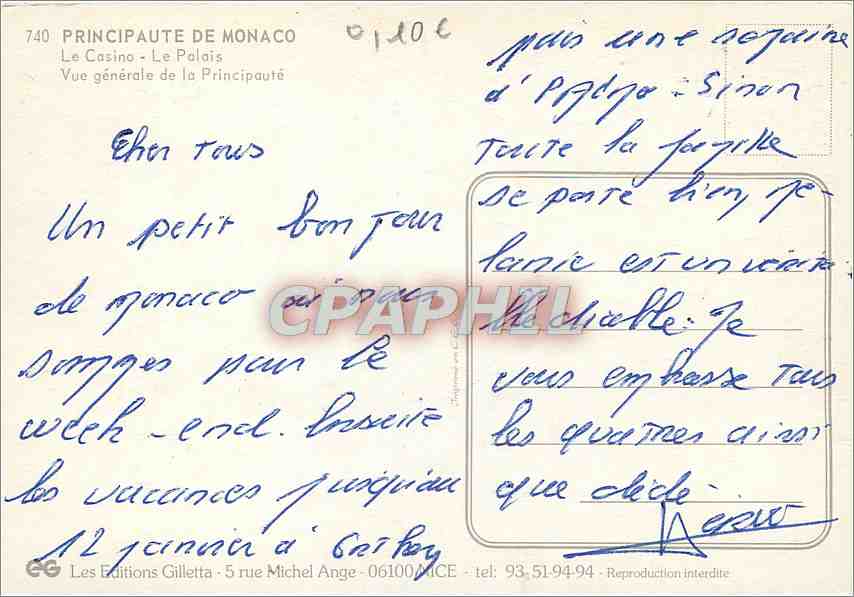 CPM Principaute de Monaco le casino le palais vue generale de la Principaute — Verso