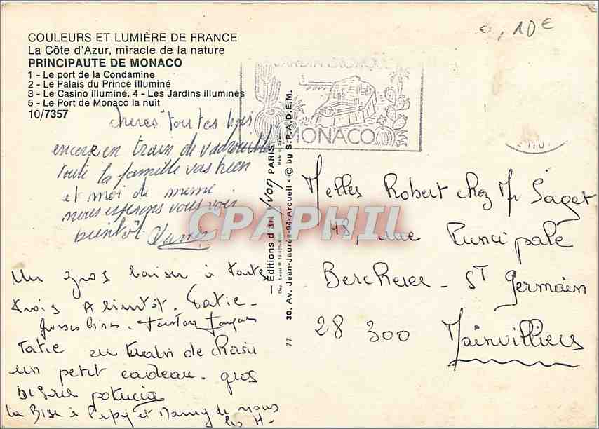 CPM Principaute de Monaco Le port de la Condamine le palais du Prince illumine — Rückseite