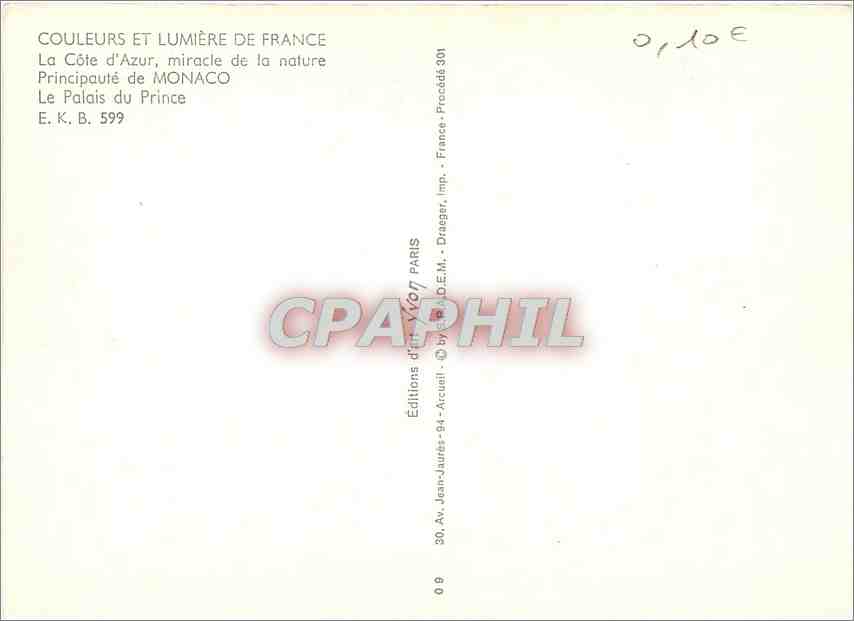 CPM La Cote d'Azur miracle de la nature principaute de Monaco le palais du Prince — Rückseite