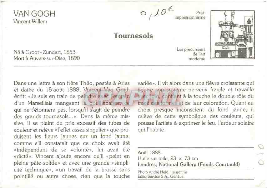 CPM Van Gogh Vincent Willem Tournesols — Verso