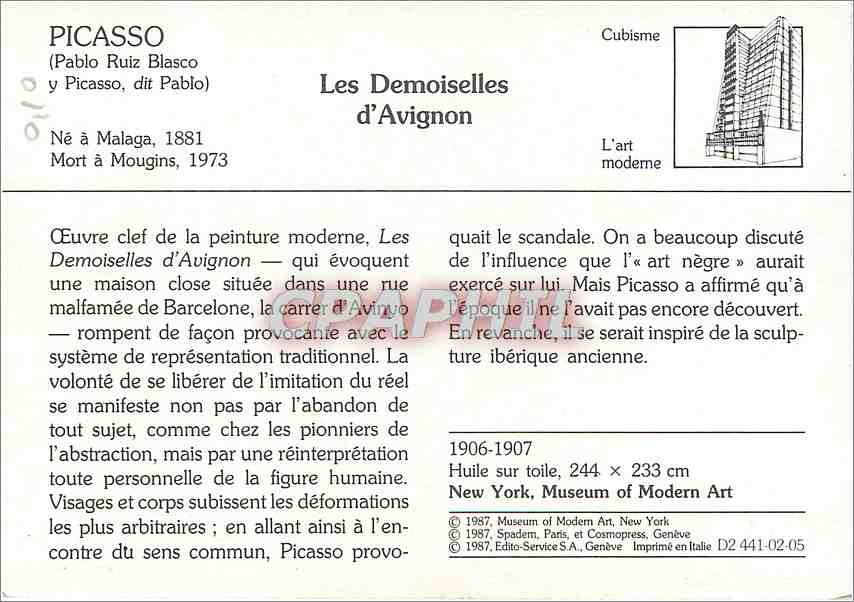 CPM Picasso Les Demoiselles d'Avignon — Verso
