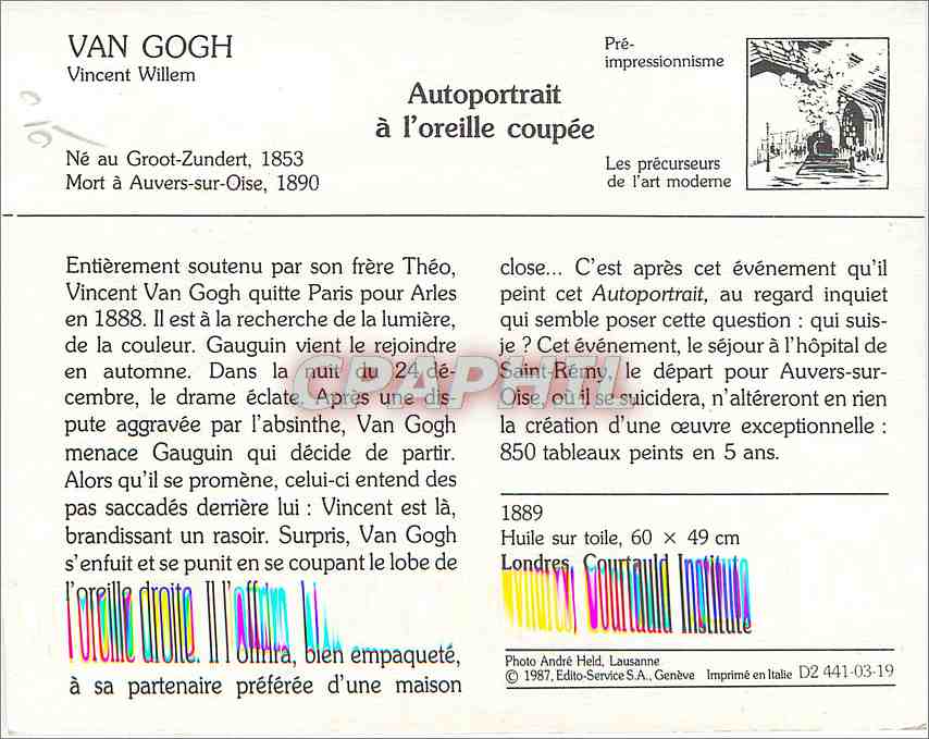 CPM Van Gogh Vincent Willem Autopotrait a l'oreille coupee — Verso