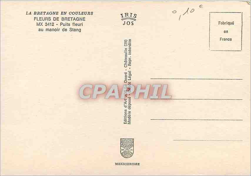 CPM La Bretagne en coulerus Fleurs de Bretagne Puits Fleuri au manoir de Stang — Rückseite