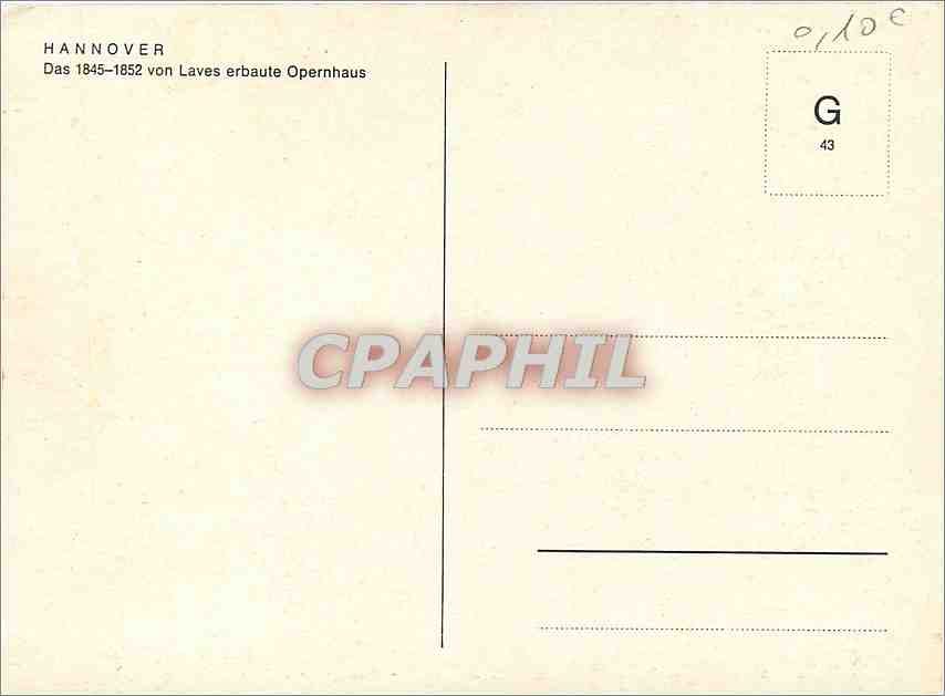CPM Hannover das 1845 1852 von lavers erbaute Opernahus — Rückseite
