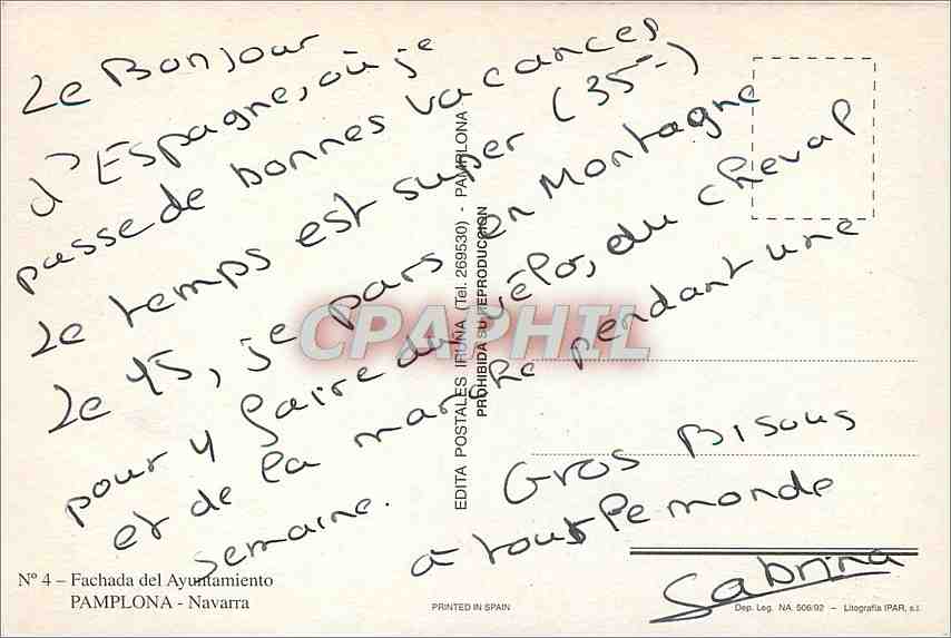 CPM Fachada del Ayuramiento Pamplona Navarra — Back