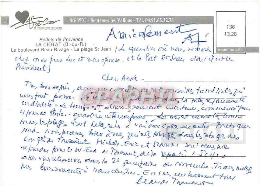 CPM ciotat (B du R) Le boulevard beau Rivage La Plage St Jean — Rückseite