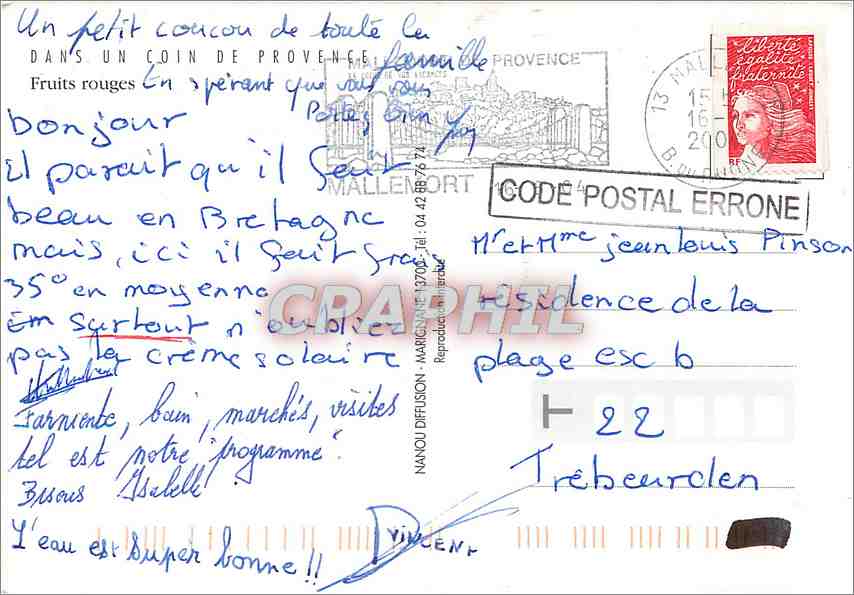 CPM dans un coin de Provence Fruits rouges — Verso