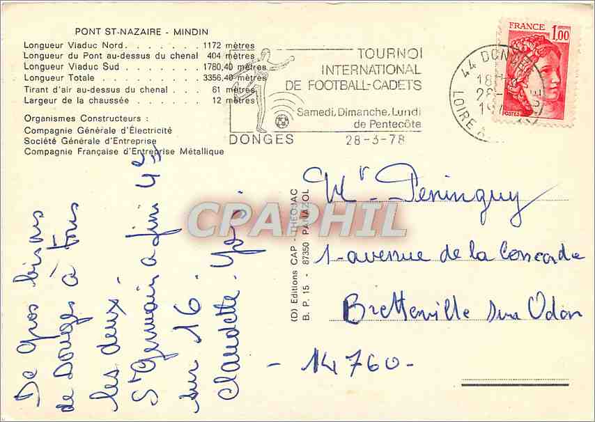 CPM Pont St Nazaire Mindin — Verso