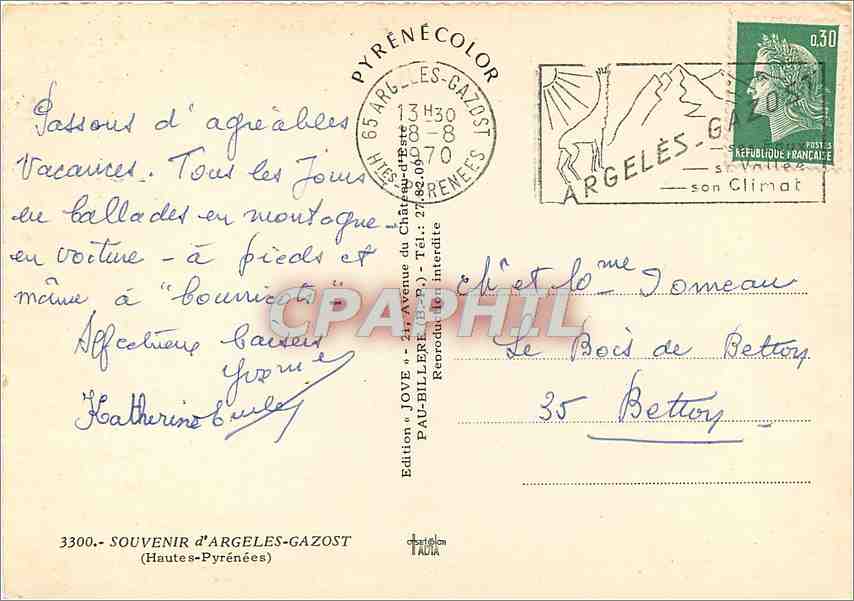 Argeles-Gazost — Souvenir d'Argeles — Édition Jove — Rückseite
