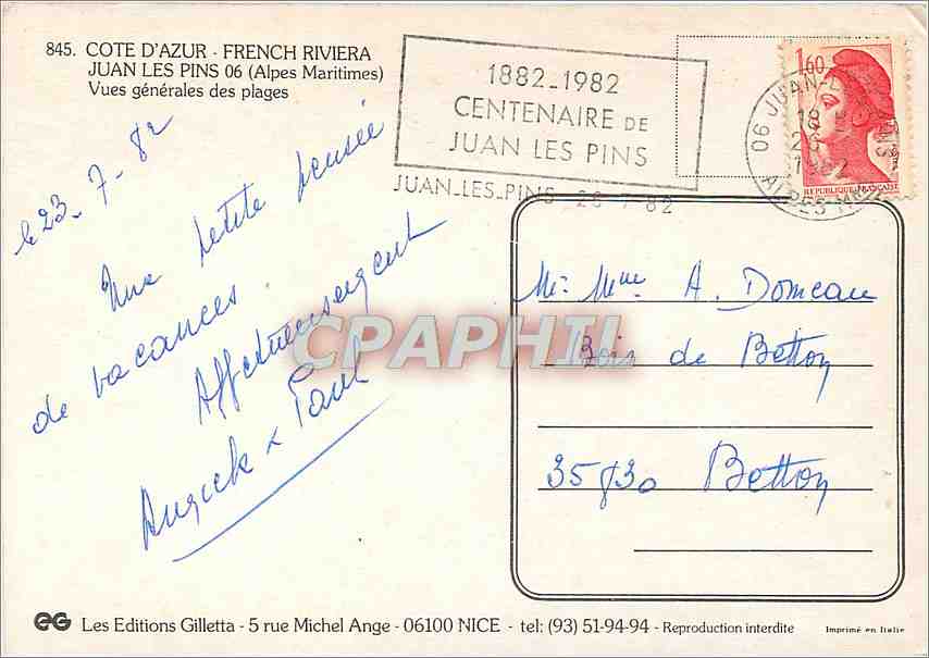 CPM Cote d'Azur French Riviera Juan les Pins (Alpes Mmes) Vues generales des plages — Rückseite