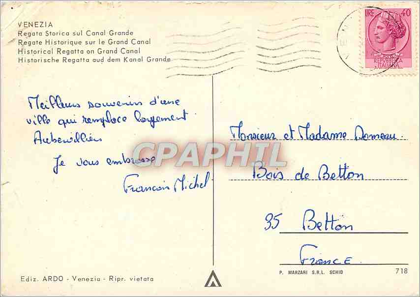 CPM Venezia Regate historique sur le grand Canal — Rückseite