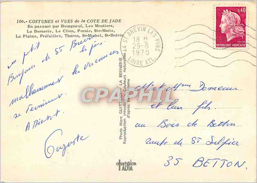 CPM Costumes et Vues de la cote de Jade en passant par Bourgneuf les Moutiers la Bernerie — Rückseite