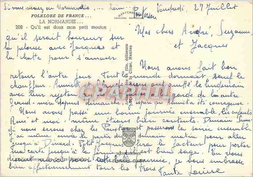 CPM La Normandie qu'il est doux mon petit mouton — Rückseite