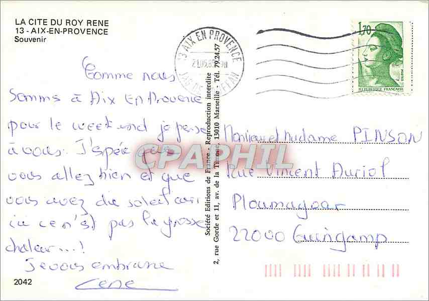 CPM La Cite du Roy Rene Aix en Provence Souvenir — Rückseite