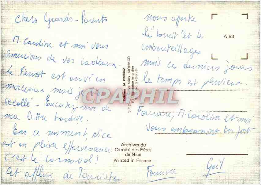 CPM Nice Comite des Fetes Cote d'Azur — Verso
