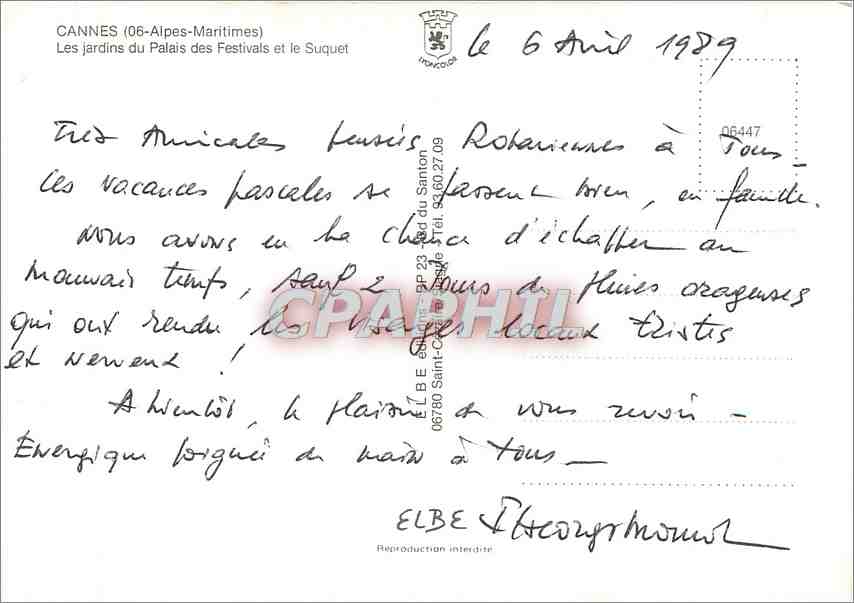 CPM Cannes Les jardins du palais des Festivals et le Suquet — Rückseite