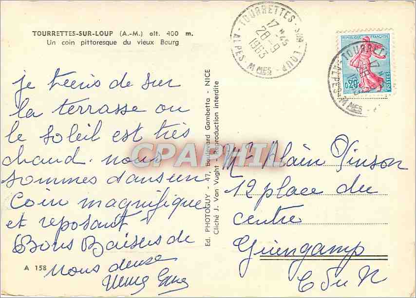 CPM Tourettes sur loup (A M) alt 400 m un coin pittoresque du vieux Bourg — Rückseite