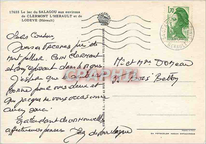 CPM Le Lac du Salagou aux environs de Clermont L'Herault et de Lodeve(Herault) — Rückseite