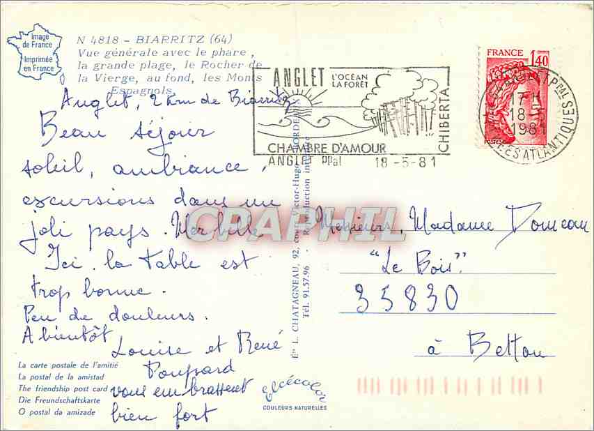 CPM Biarritz Vue generale avec le phare la grande plage le rocher de la vierge au fond les Monts Esp — Verso