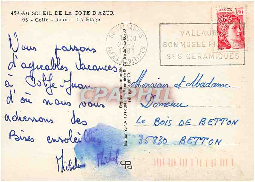 CPM Soleil de la cote d'Azur Golfe Juan la plage — Rückseite