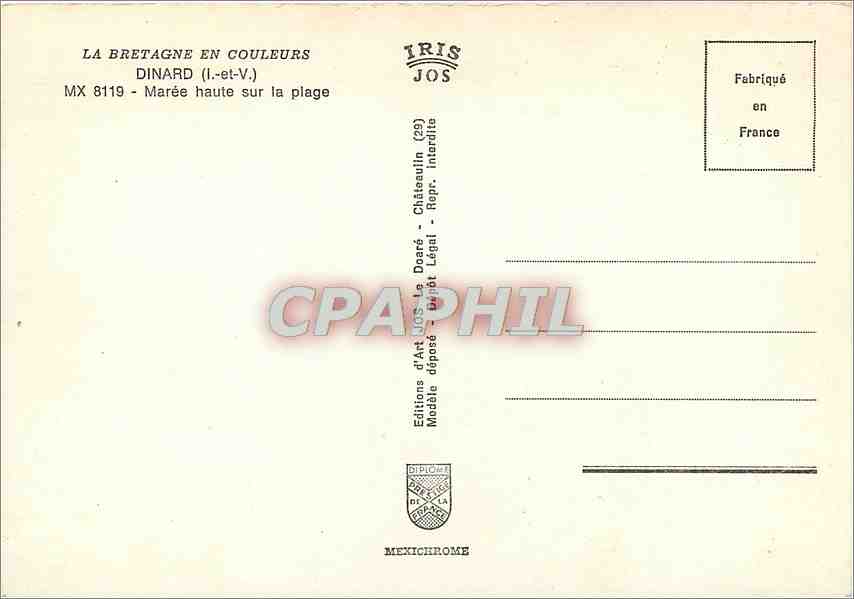 CPM La Bretagne en coulerus Dinard (I et V) Maree haute sur la plage — Rückseite