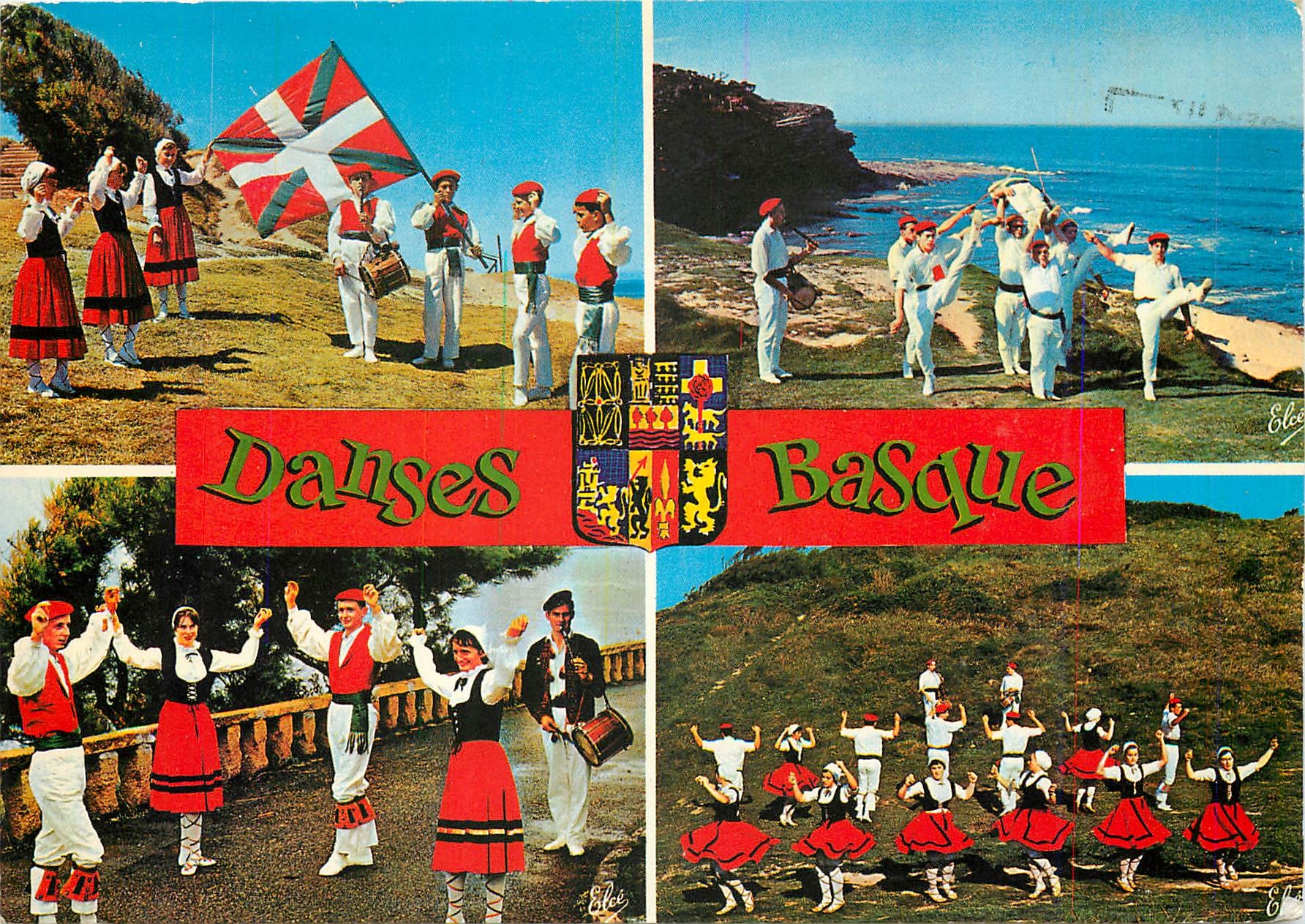 CPM Danses Basques de gauche a droite Fandage et drapeau Basque danse du chef Mort