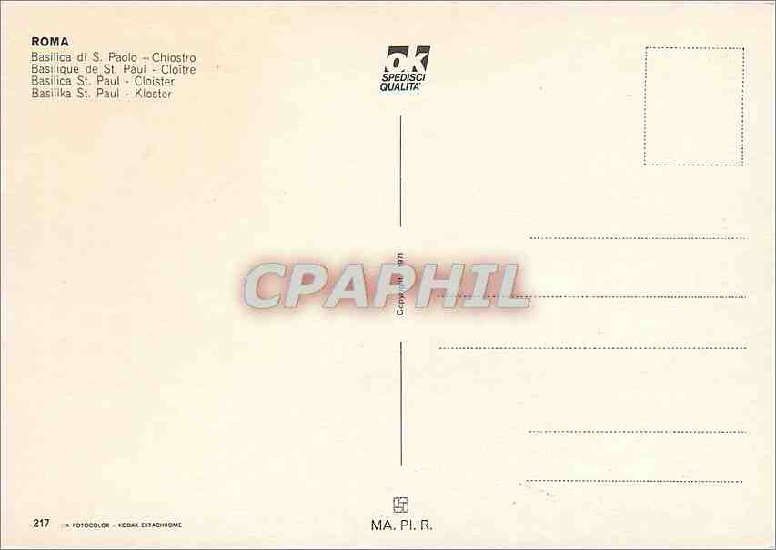 CPM Roma Basilique de St Paul Cloitre — Rückseite